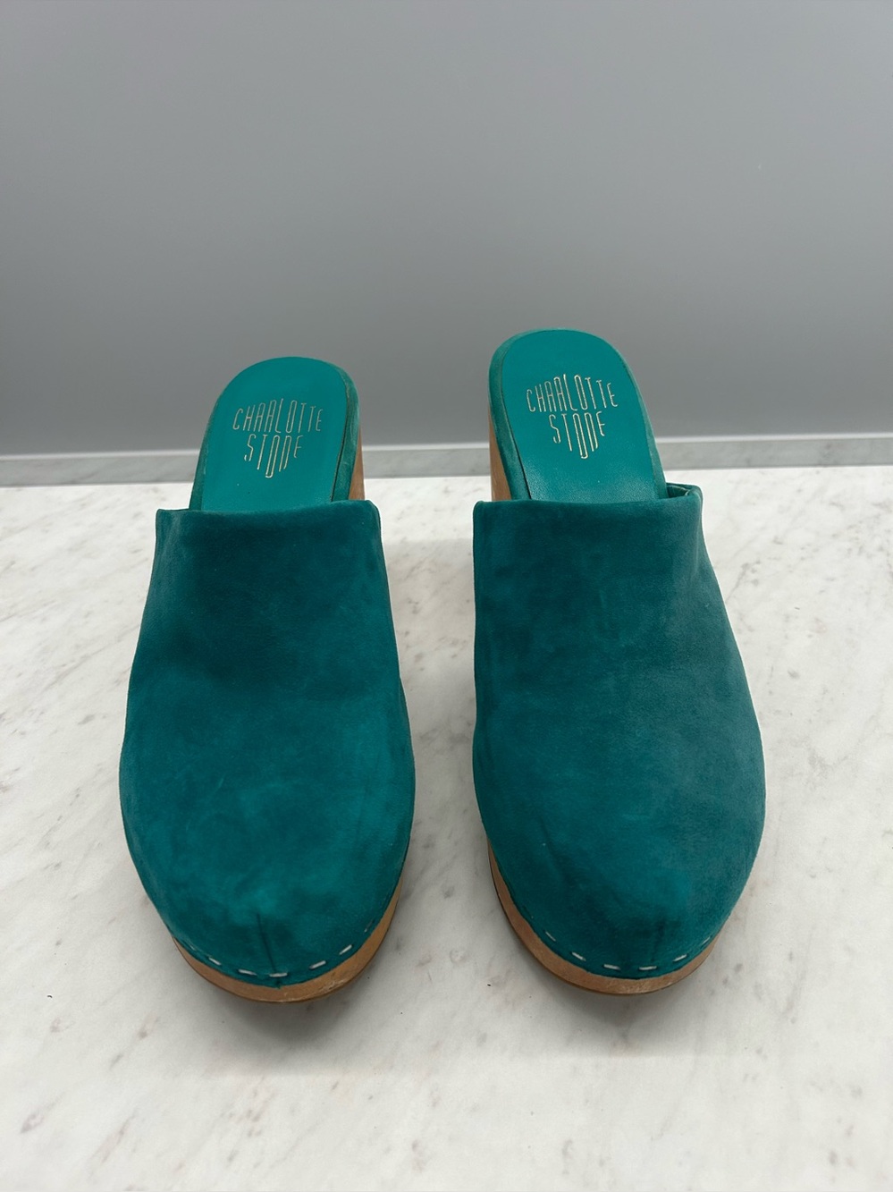 Charlotte Stone Marlo turquoise blue teal clogs size 9 - Picture 3 of 7